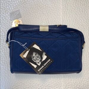 Susan Graver Blue Shoulder Bag with Gold Accents